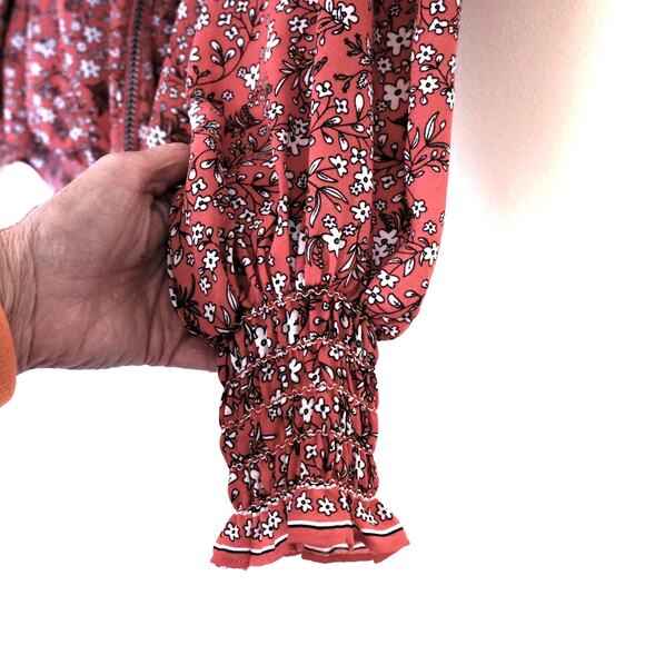 Max Studio Blouse Pink Floral Long Sleeve Boho Wrap with Smocked Accents Med - Picture 4 of 8